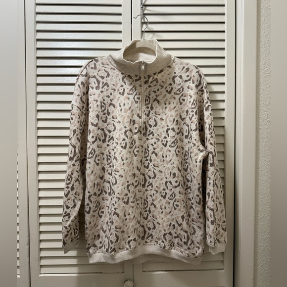 Aerie Leopard Print Oversized Quarter Zip Pullover - Picture 3 of 8
